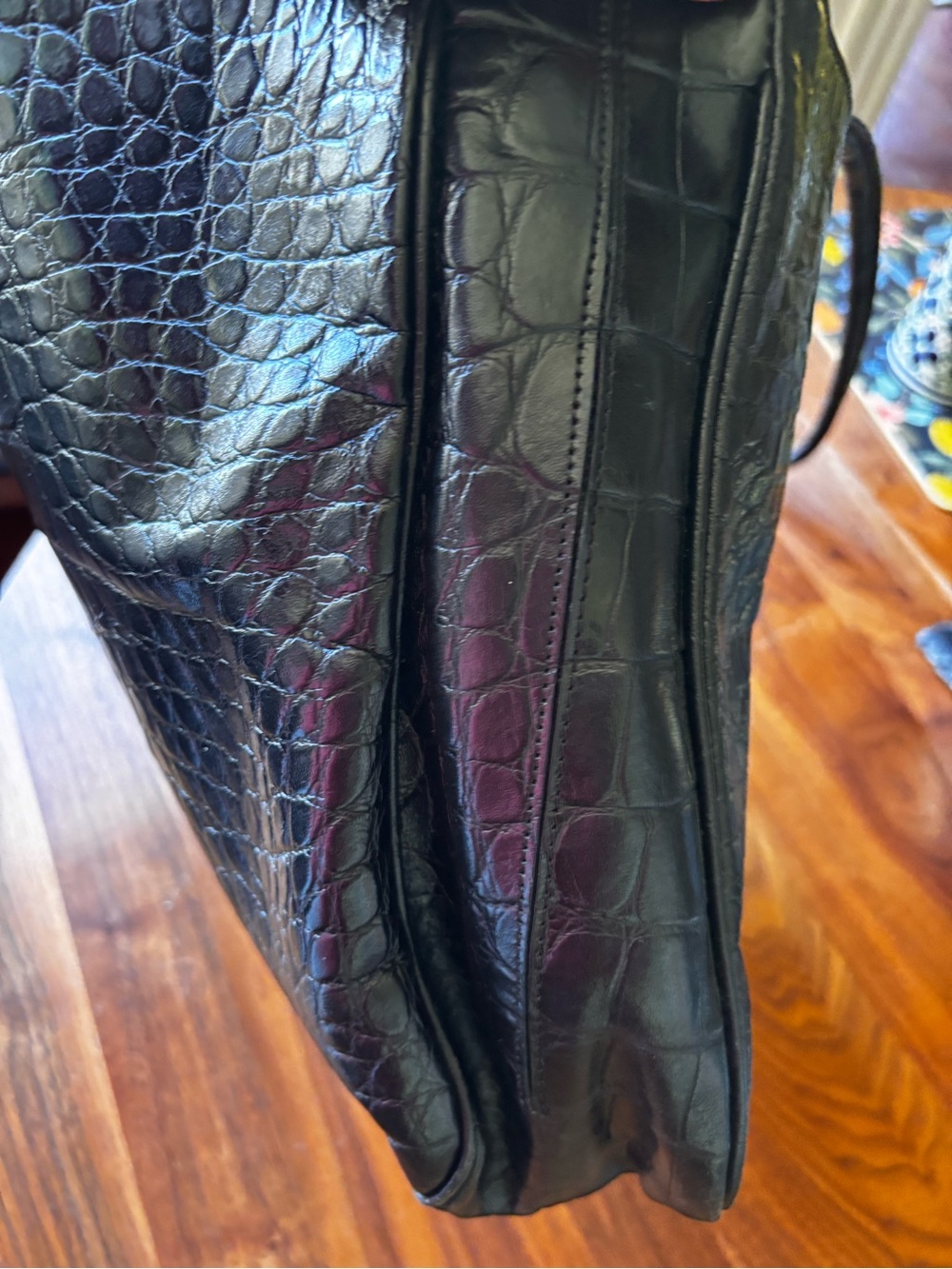 Furla Black Croc-Embossed Leather Tote with Silver Charm - Picture 7 of 12